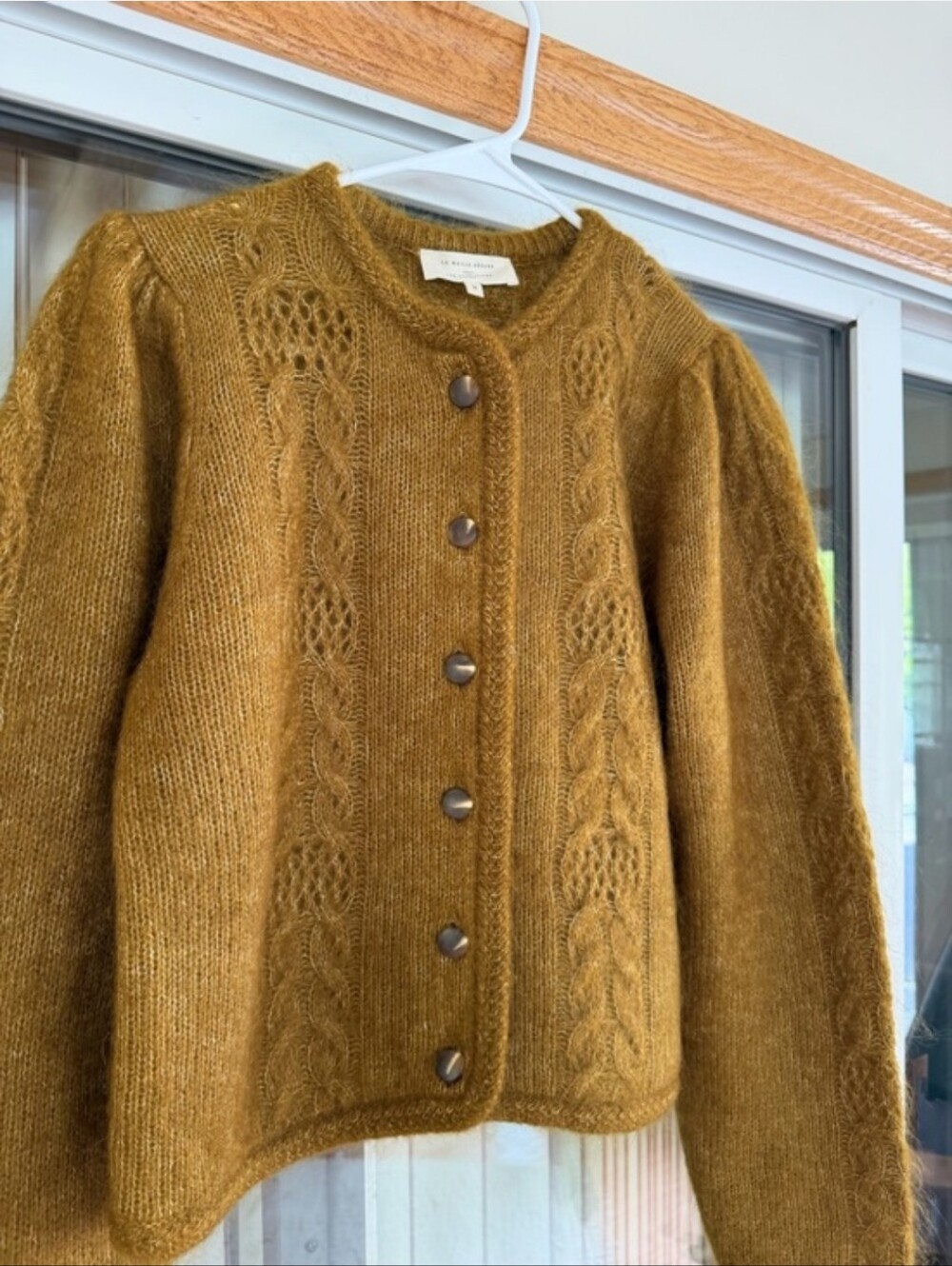 SÉZANE Evi Mohair Marled Olive Green Brown Cable Detail Cardigan M NWOT - Picture 3 of 8